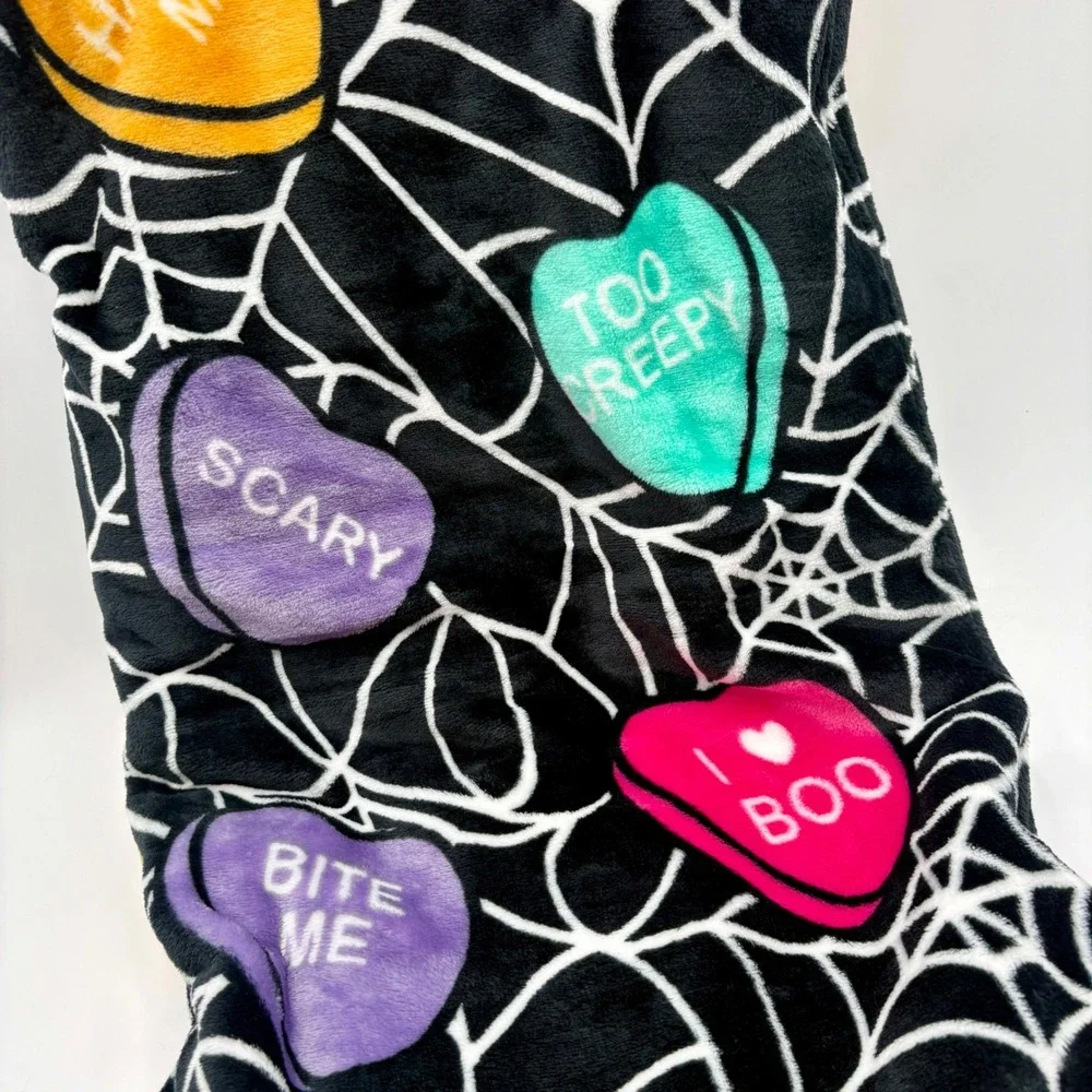 Betsey Johnson Halloween Candy Conversation Hearts Spiderweb Plush Throw Blanket